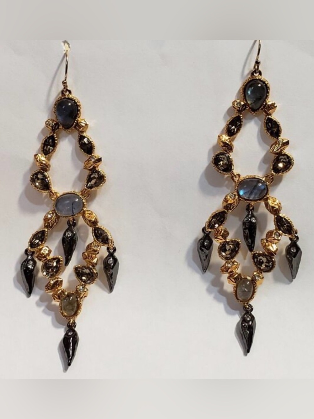 Alexis Bittar Vintage Gold and Black Bead Chandelier Earrings